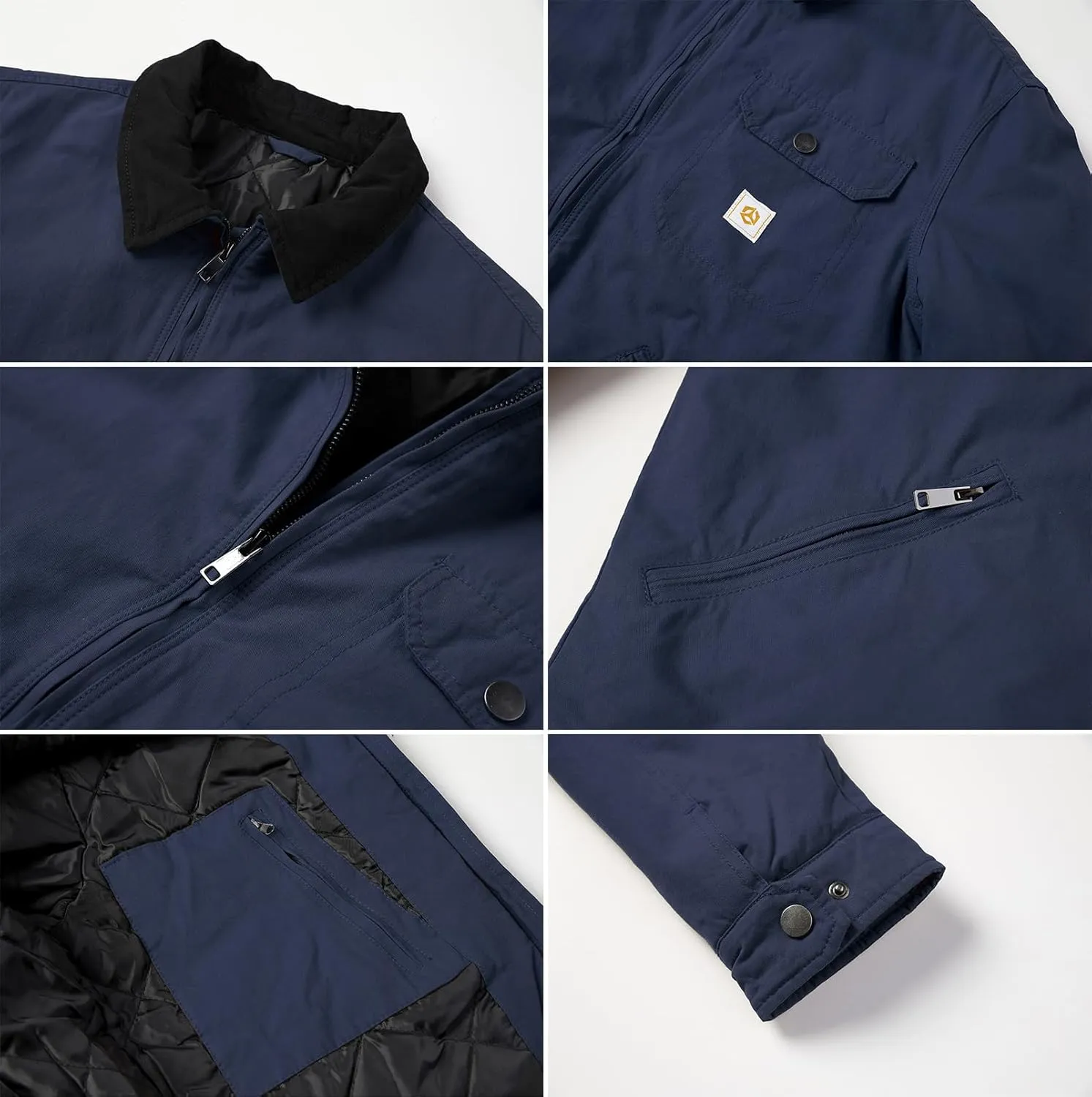 CARWORNIC Men's Winter Cotton Jacket Warm Quilted Padded Lined Cargo Work Jacket Regular Fit Casual Lapel Trucker Coat