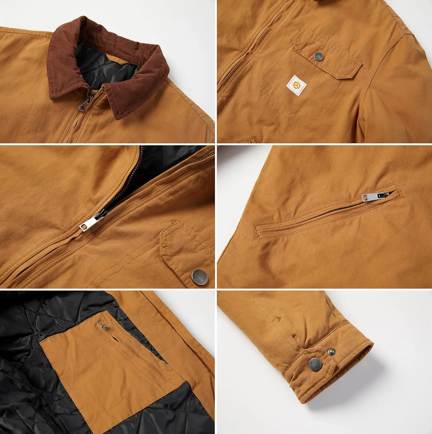 CARWORNIC Men's Winter Cotton Jacket Warm Quilted Padded Lined Cargo Work Jacket Regular Fit Casual Lapel Trucker Coat
