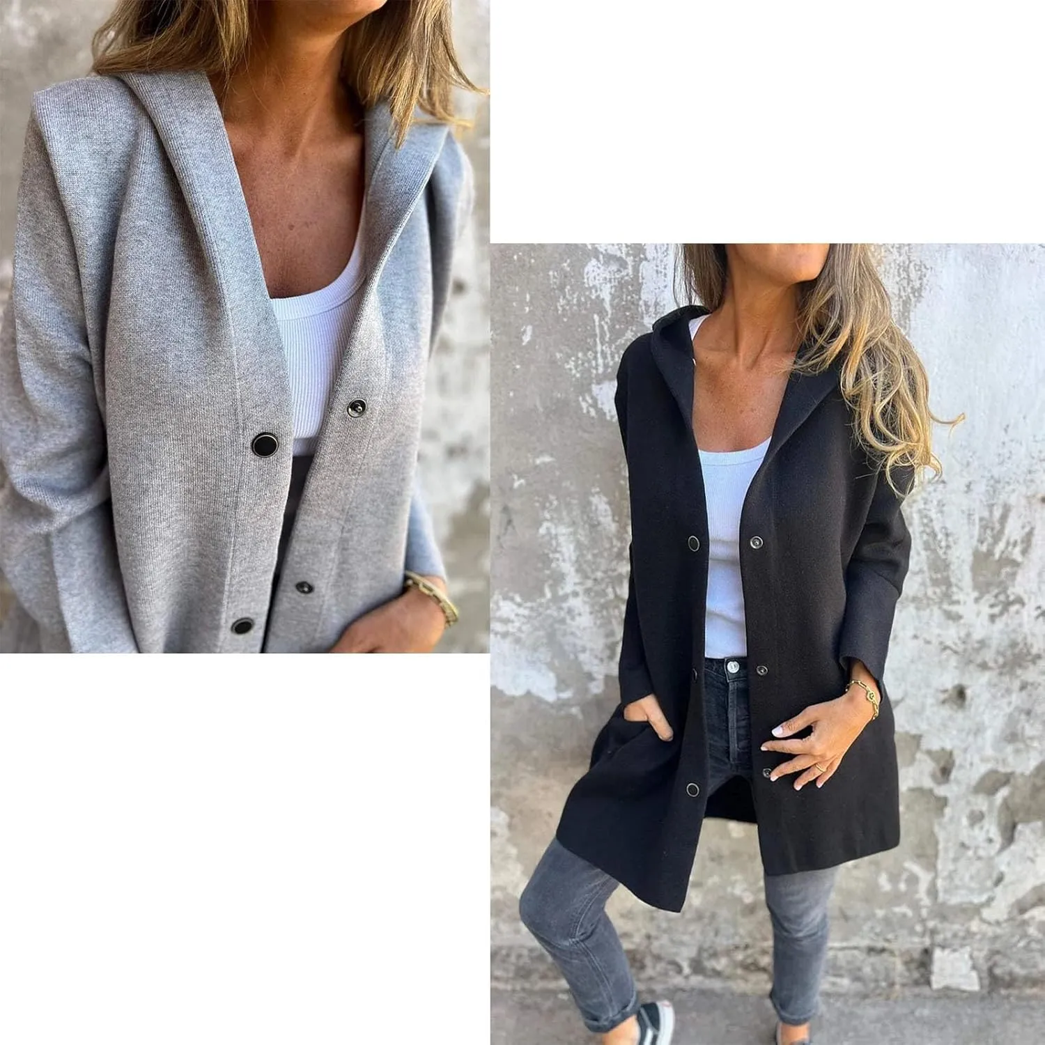 Casual Single Breasted Hooded Jacket for Autumn, Lightweight Lapel Long Sleeve Overcoat with Pocket for Women