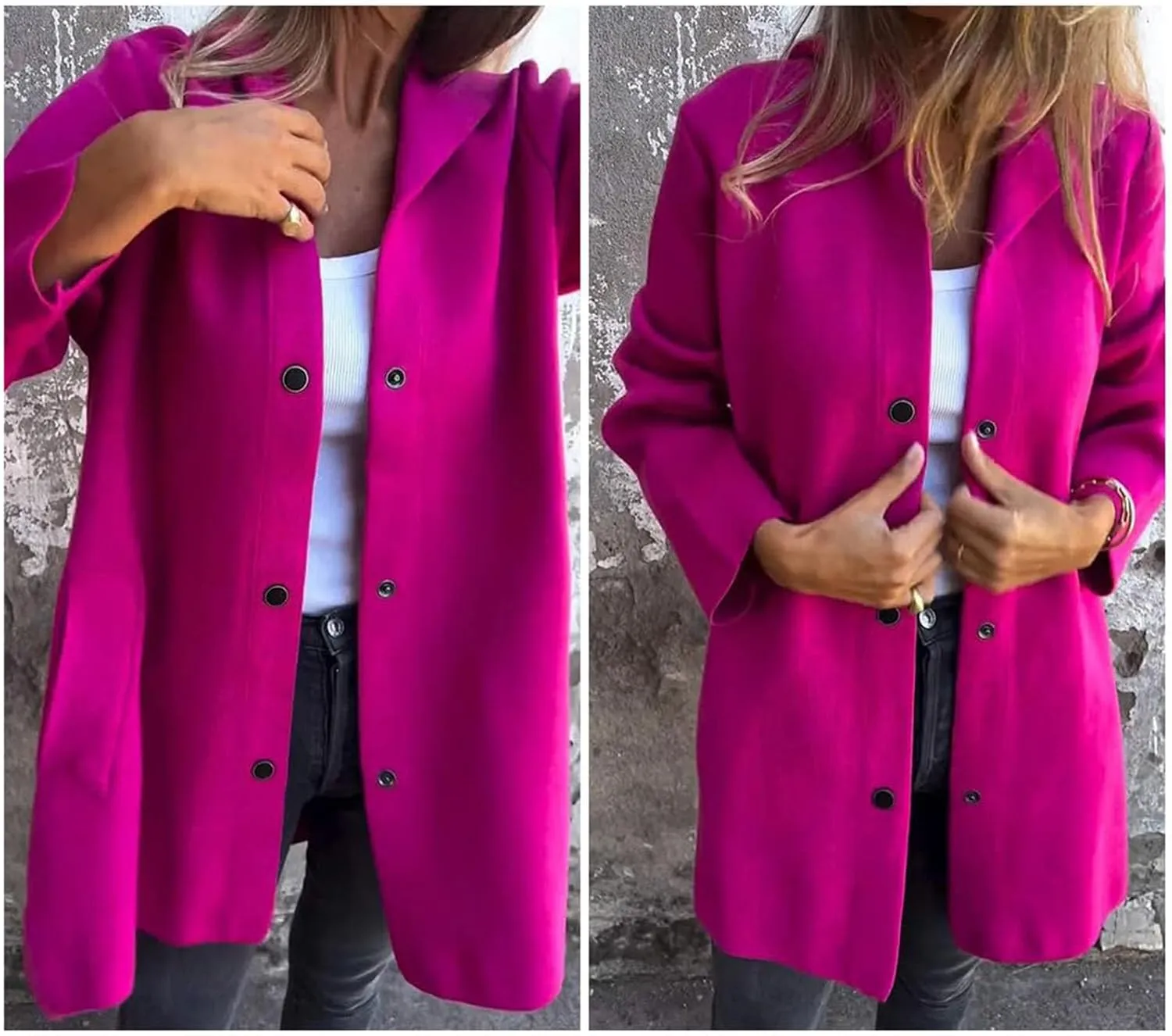 Casual Single Breasted Hooded Jacket for Autumn, Lightweight Lapel Long Sleeve Overcoat with Pocket for Women