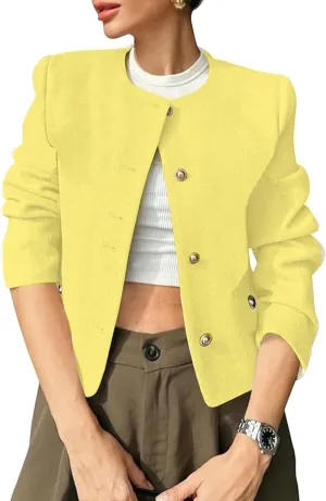 Casual Tweed Jacket for Women Long Sleeve Elegant Slim Fit Blazer Coat Outwear for Work Office