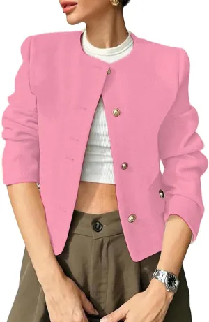 Casual Tweed Jacket for Women Long Sleeve Elegant Slim Fit Blazer Coat Outwear for Work Office