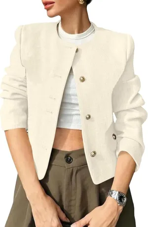 Casual Tweed Jacket for Women Long Sleeve Elegant Slim Fit Blazer Coat Outwear for Work Office