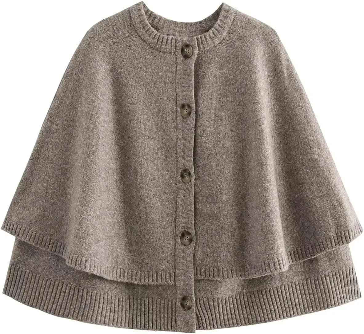 CHARTOU Women's Knit Button Down Cape Shawl Cardigan Crew Neck Cloak Sweater Coat Fall Elegant Poncho Jacket
