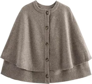 CHARTOU Women's Knit Button Down Cape Shawl Cardigan Crew Neck Cloak Sweater Coat Fall Elegant Poncho Jacket