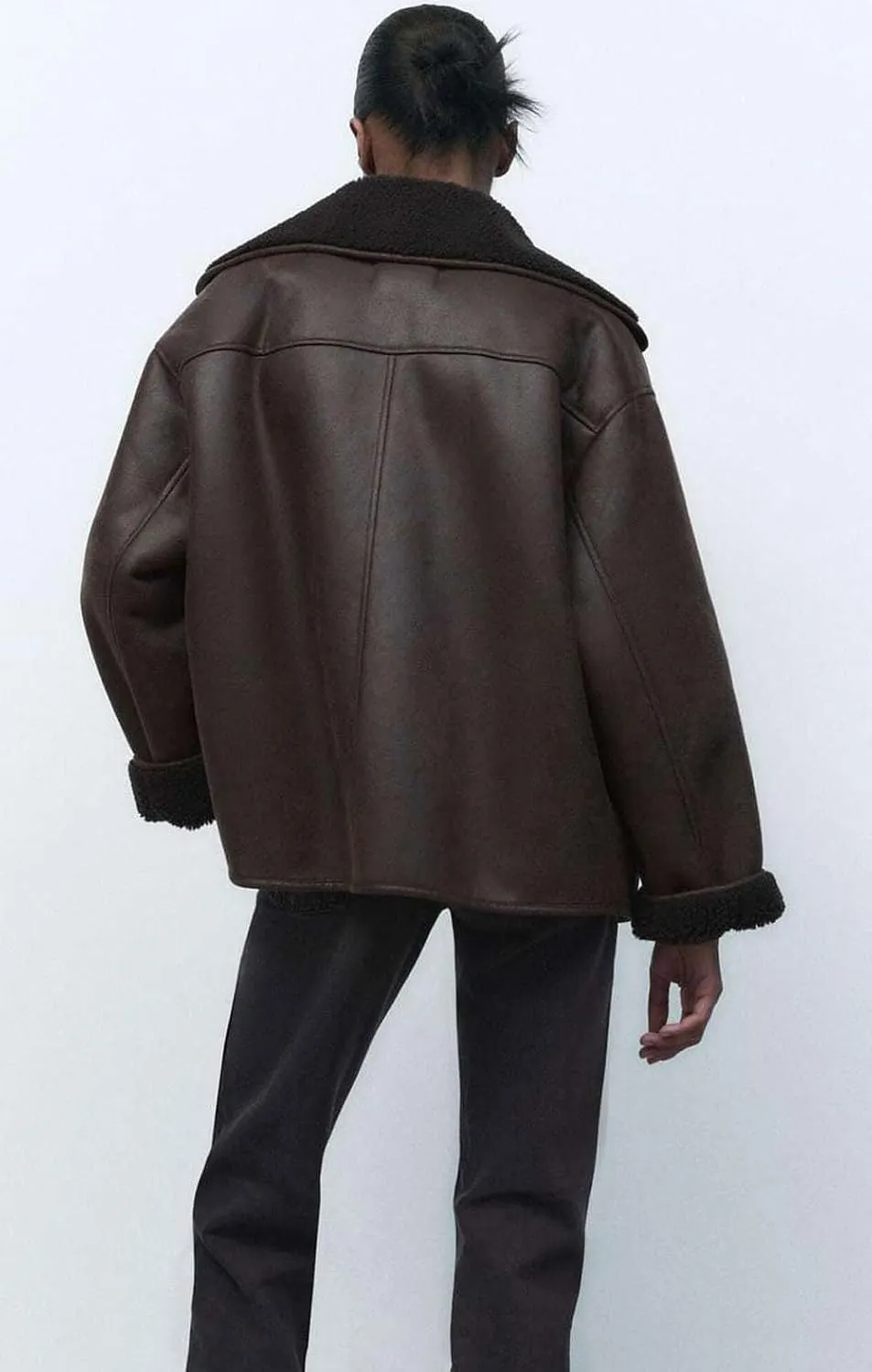 chouyatou Women's Winter Sherpa Lined Faux Leather Jacket Casual Motorcycle Oversized Leather Jacket