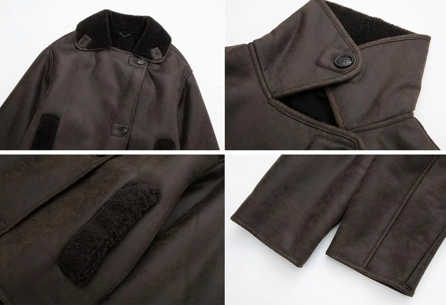 chouyatou Women's Winter Sherpa Lined Faux Leather Jacket Casual Motorcycle Oversized Leather Jacket