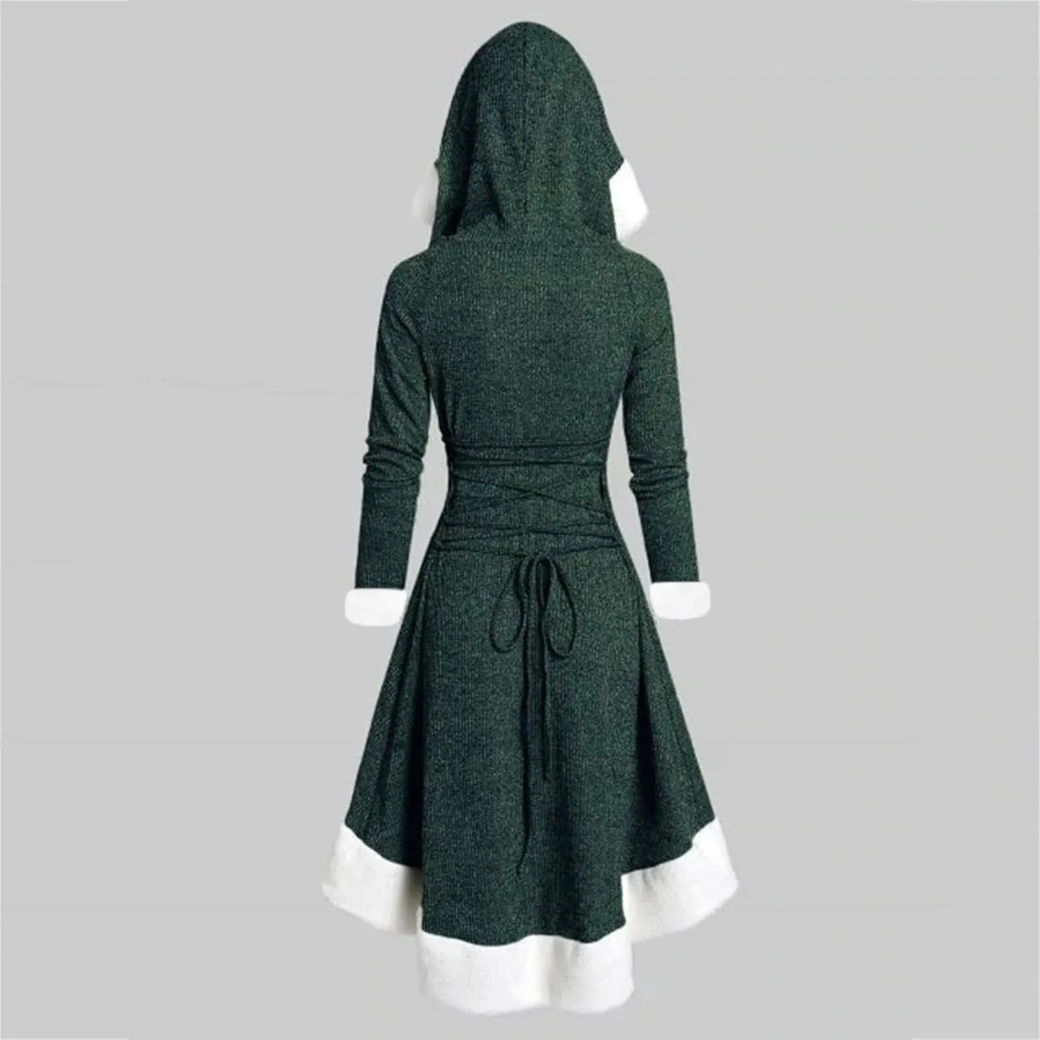 Christmas Santa Claus Hooded Cloak Medieval Vintage Lace Up Velvet Cape Robe with Hood High Low Midi Hoodie Dress
