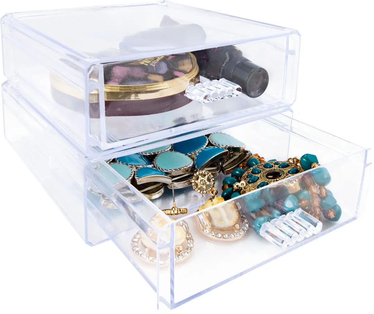 Clear Plastic Stackable Drawer Organizer for Jewelry, Makeup, and Cosmetics