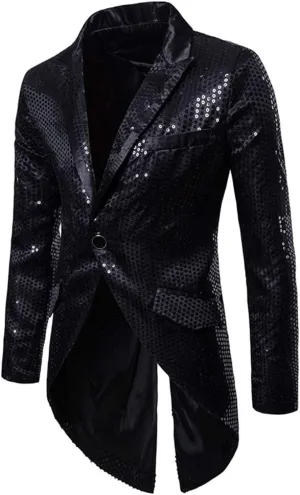 Cloudstyle Mens Sequin Tailcoat Swallowtail Suit Jacket Party Show Tux Dress Coat
