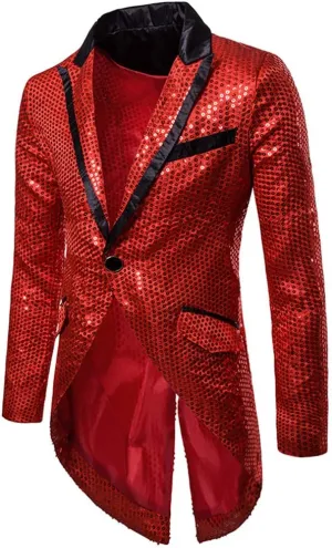 Cloudstyle Mens Sequin Tailcoat Swallowtail Suit Jacket Party Show Tux Dress Coat