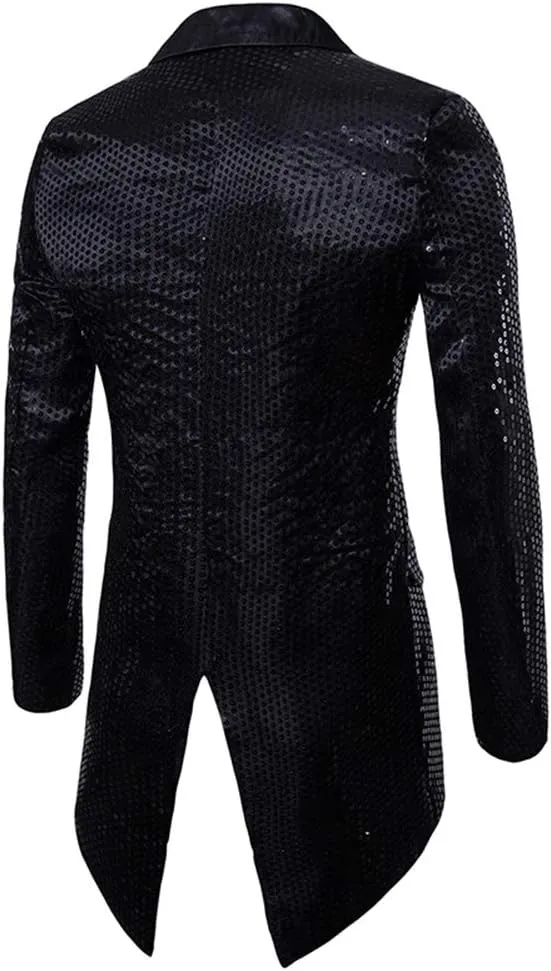 Cloudstyle Mens Sequin Tailcoat Swallowtail Suit Jacket Party Show Tux Dress Coat