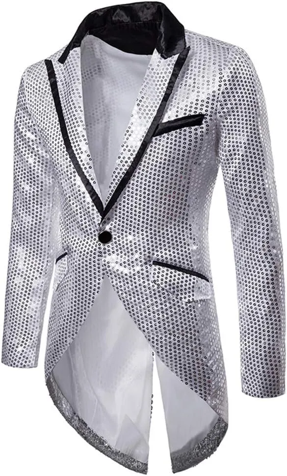 Cloudstyle Mens Sequin Tailcoat Swallowtail Suit Jacket Party Show Tux Dress Coat