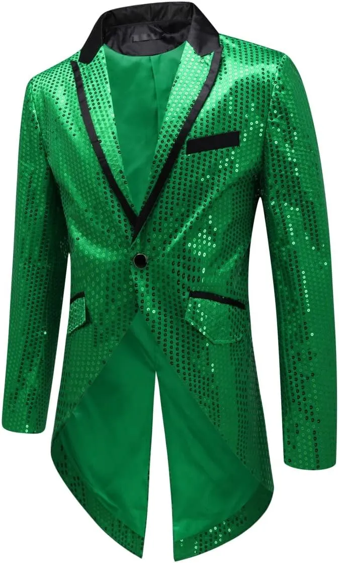 Cloudstyle Mens Sequin Tailcoat Swallowtail Suit Jacket Party Show Tux Dress Coat