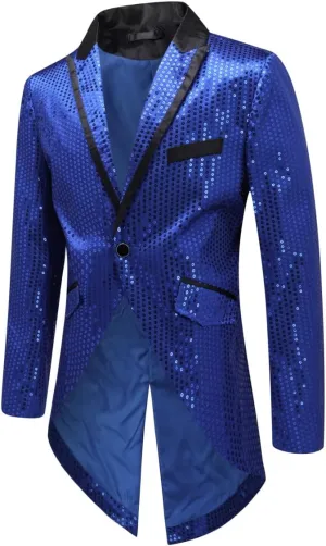 Cloudstyle Mens Sequin Tailcoat Swallowtail Suit Jacket Party Show Tux Dress Coat