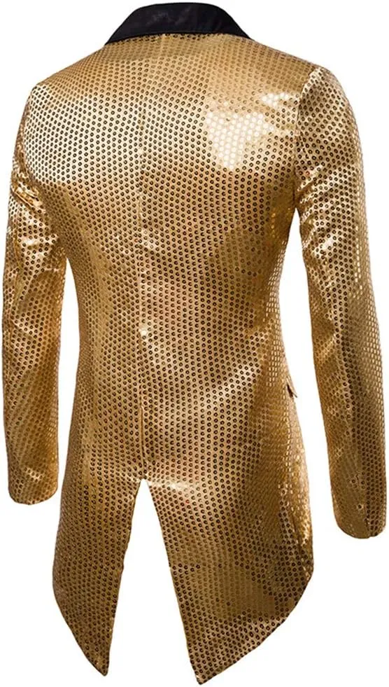 Cloudstyle Mens Sequin Tailcoat Swallowtail Suit Jacket Party Show Tux Dress Coat