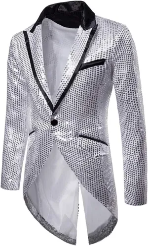 Cloudstyle Mens Sequin Tailcoat Swallowtail Suit Jacket Party Show Tux Dress Coat