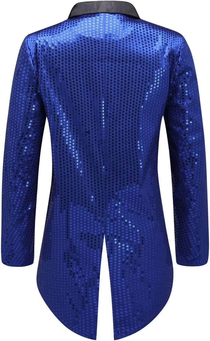 Cloudstyle Mens Sequin Tailcoat Swallowtail Suit Jacket Party Show Tux Dress Coat