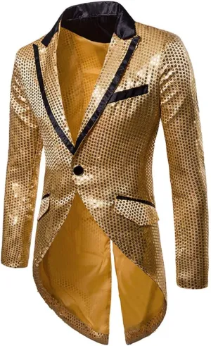 Cloudstyle Mens Sequin Tailcoat Swallowtail Suit Jacket Party Show Tux Dress Coat