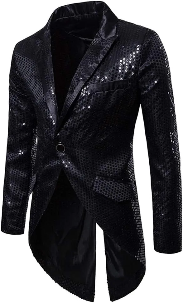 Cloudstyle Mens Sequin Tailcoat Swallowtail Suit Jacket Party Show Tux Dress Coat