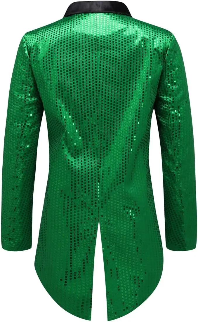 Cloudstyle Mens Sequin Tailcoat Swallowtail Suit Jacket Party Show Tux Dress Coat