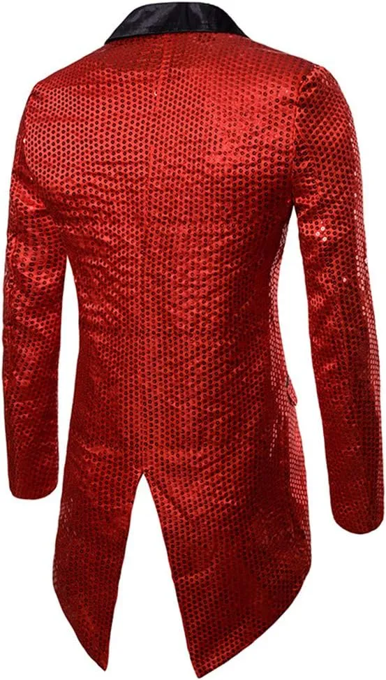 Cloudstyle Mens Sequin Tailcoat Swallowtail Suit Jacket Party Show Tux Dress Coat