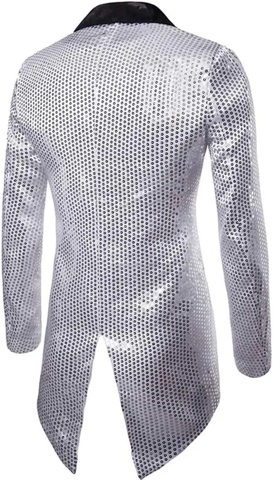 Cloudstyle Mens Sequin Tailcoat Swallowtail Suit Jacket Party Show Tux Dress Coat