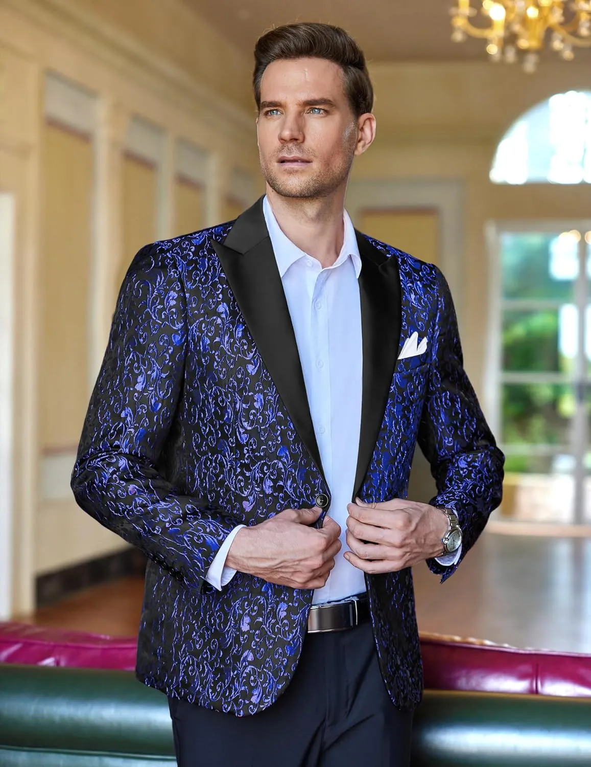 COOFANDY Men's Paisley Tuxedo Jacket One Button Dress Suit Jacket Floral Blazer for Dinner Party Prom Wedding
