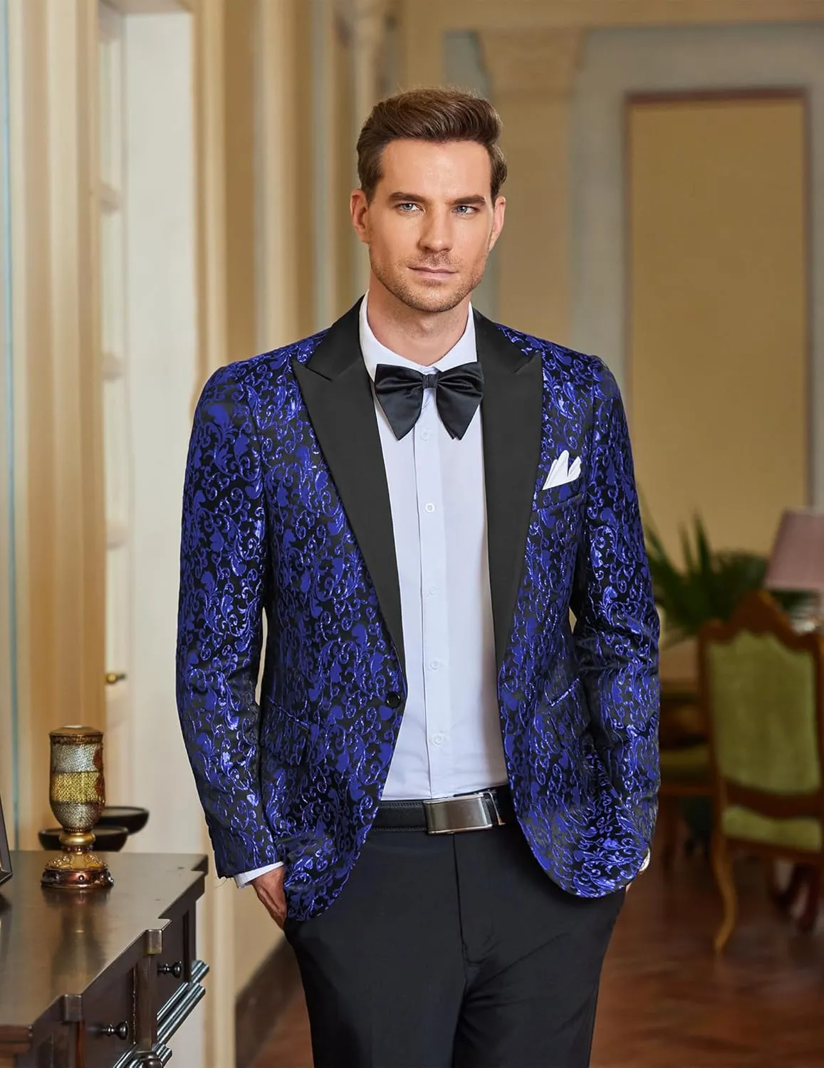 COOFANDY Men's Paisley Tuxedo Jacket One Button Dress Suit Jacket Floral Blazer for Dinner Party Prom Wedding