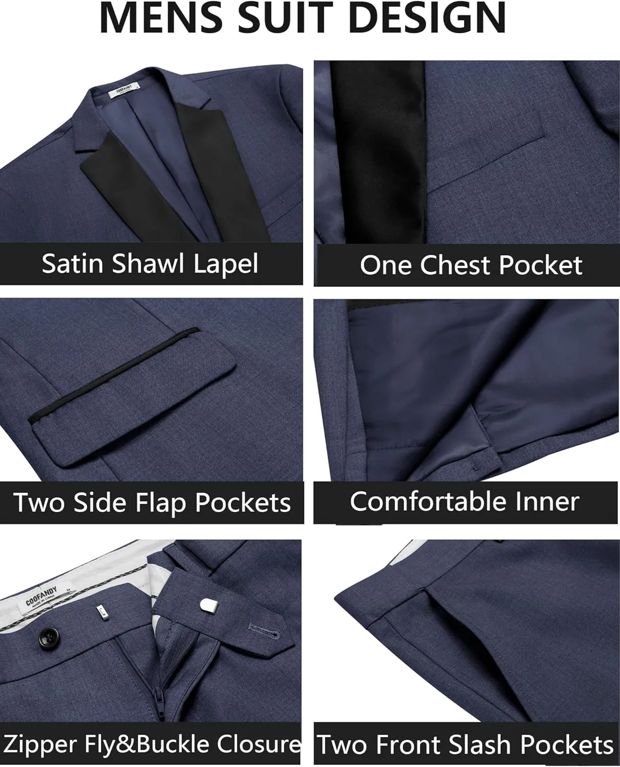 COOFANDY Mens Tuxedo Suit Set Slim Fit 2 Piece One Button Blazer Jacket Pants for Wedding,Dinner,Prom