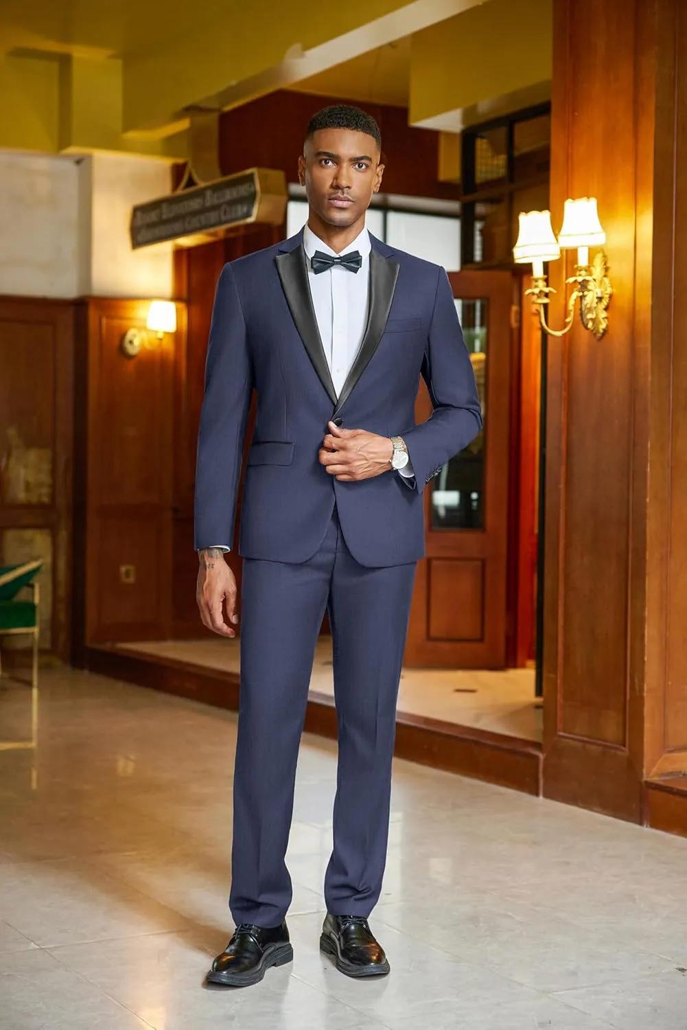 COOFANDY Mens Tuxedo Suit Set Slim Fit 2 Piece One Button Blazer Jacket Pants for Wedding,Dinner,Prom