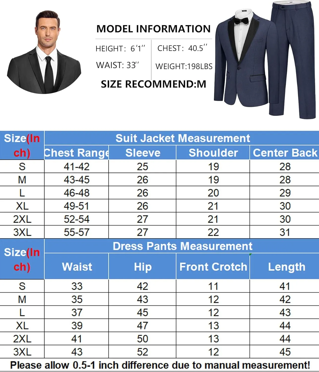 COOFANDY Mens Tuxedo Suit Set Slim Fit 2 Piece One Button Blazer Jacket Pants for Wedding,Dinner,Prom
