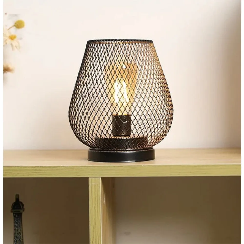 Cordless Battery Powered Hollow Cage Table Lamp for Home Decor