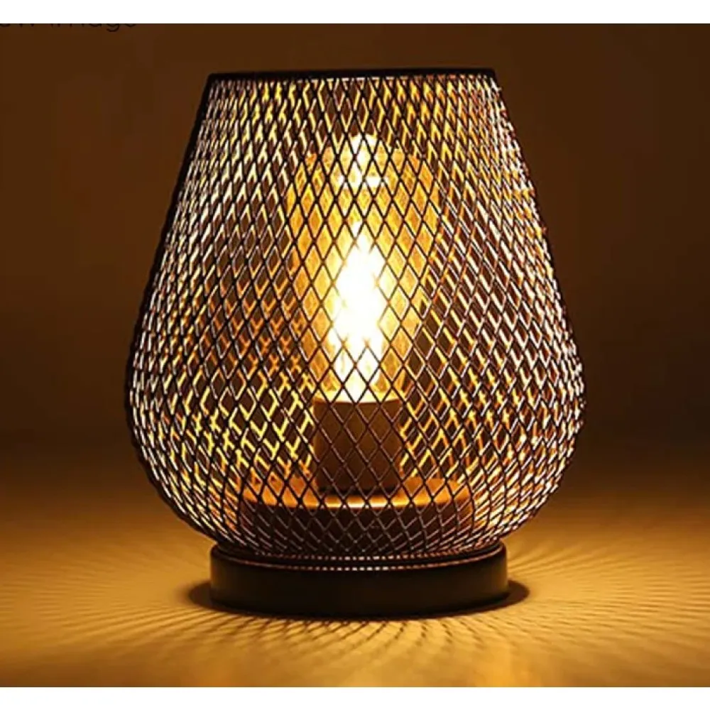 Cordless Battery Powered Hollow Cage Table Lamp for Home Decor
