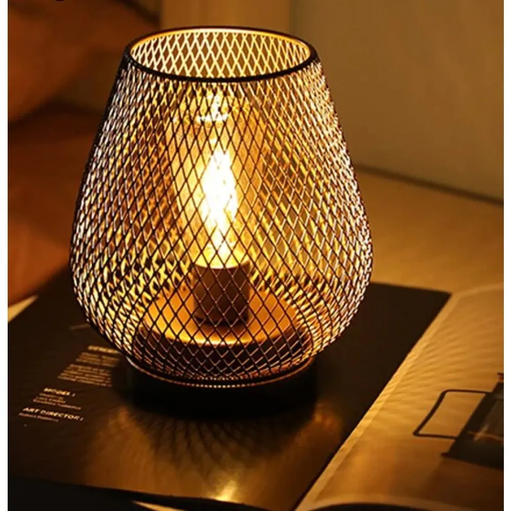 Cordless Battery Powered Hollow Cage Table Lamp for Home Decor