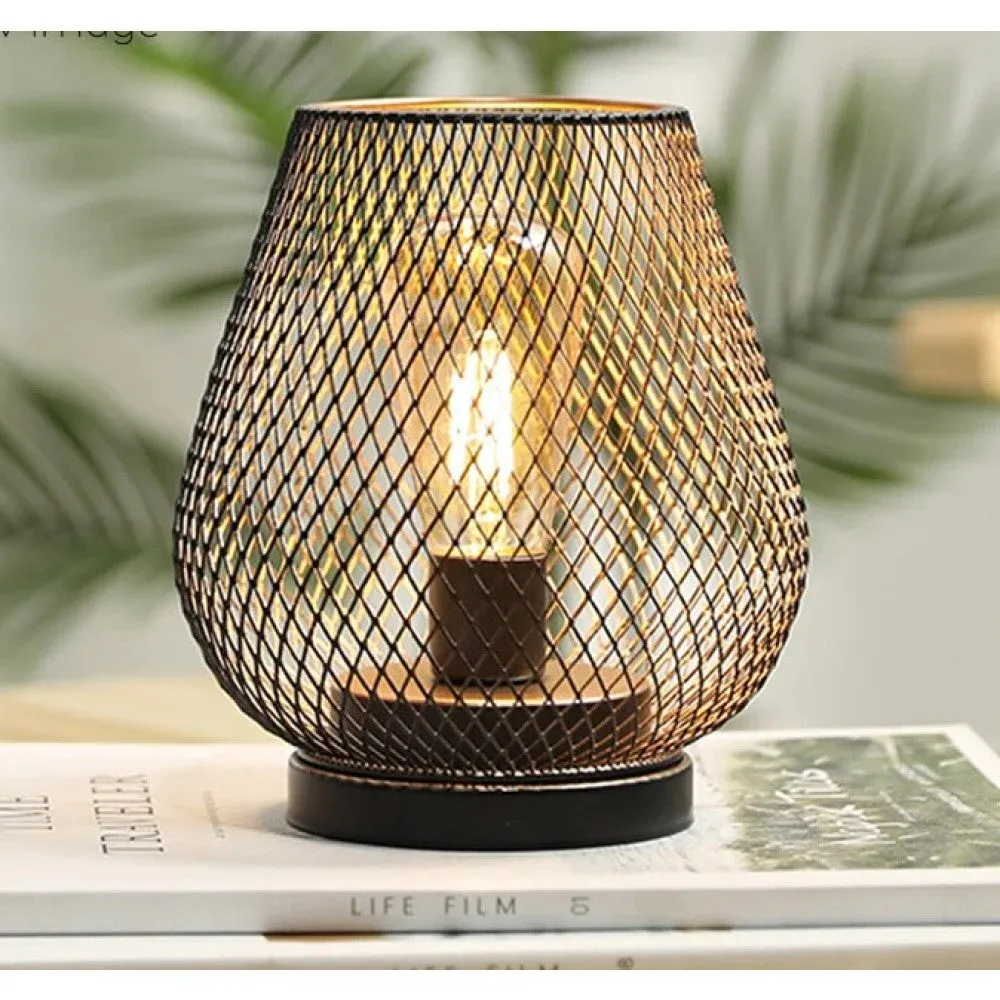 Cordless Battery Powered Hollow Cage Table Lamp for Home Decor