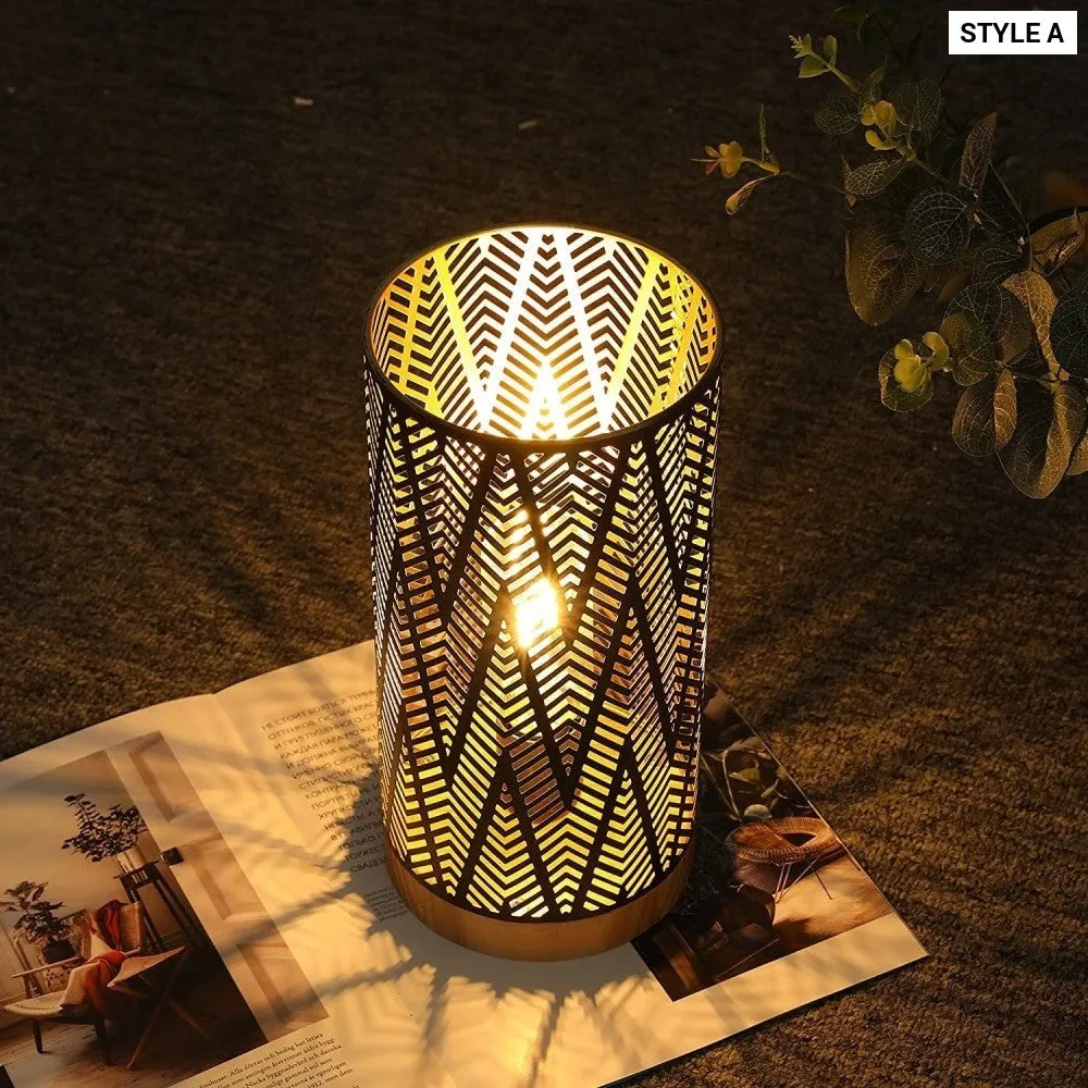 Cordless Geometric Metal Battery Powered Table Lamp for Home Decor