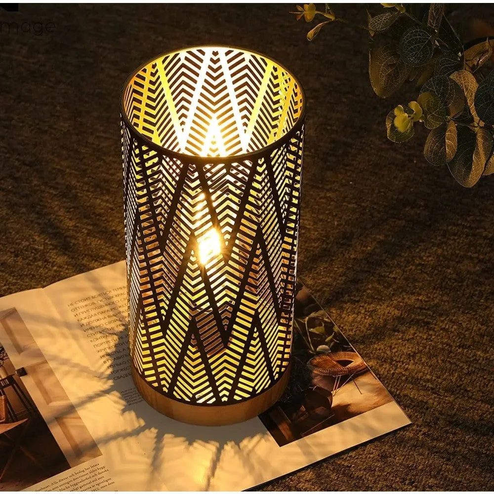 Cordless Geometric Metal Battery Powered Table Lamp for Home Decor