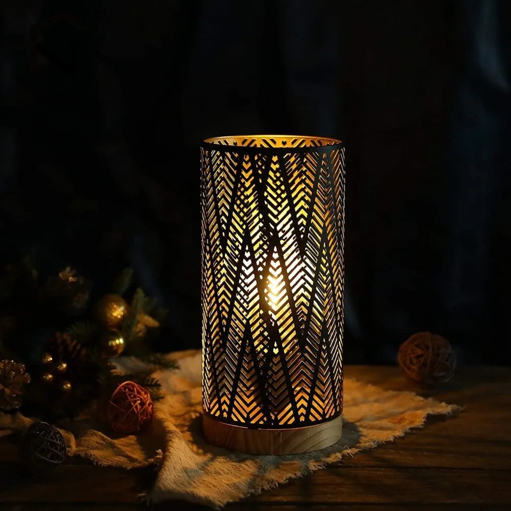 Cordless Geometric Metal Battery Powered Table Lamp for Home Decor