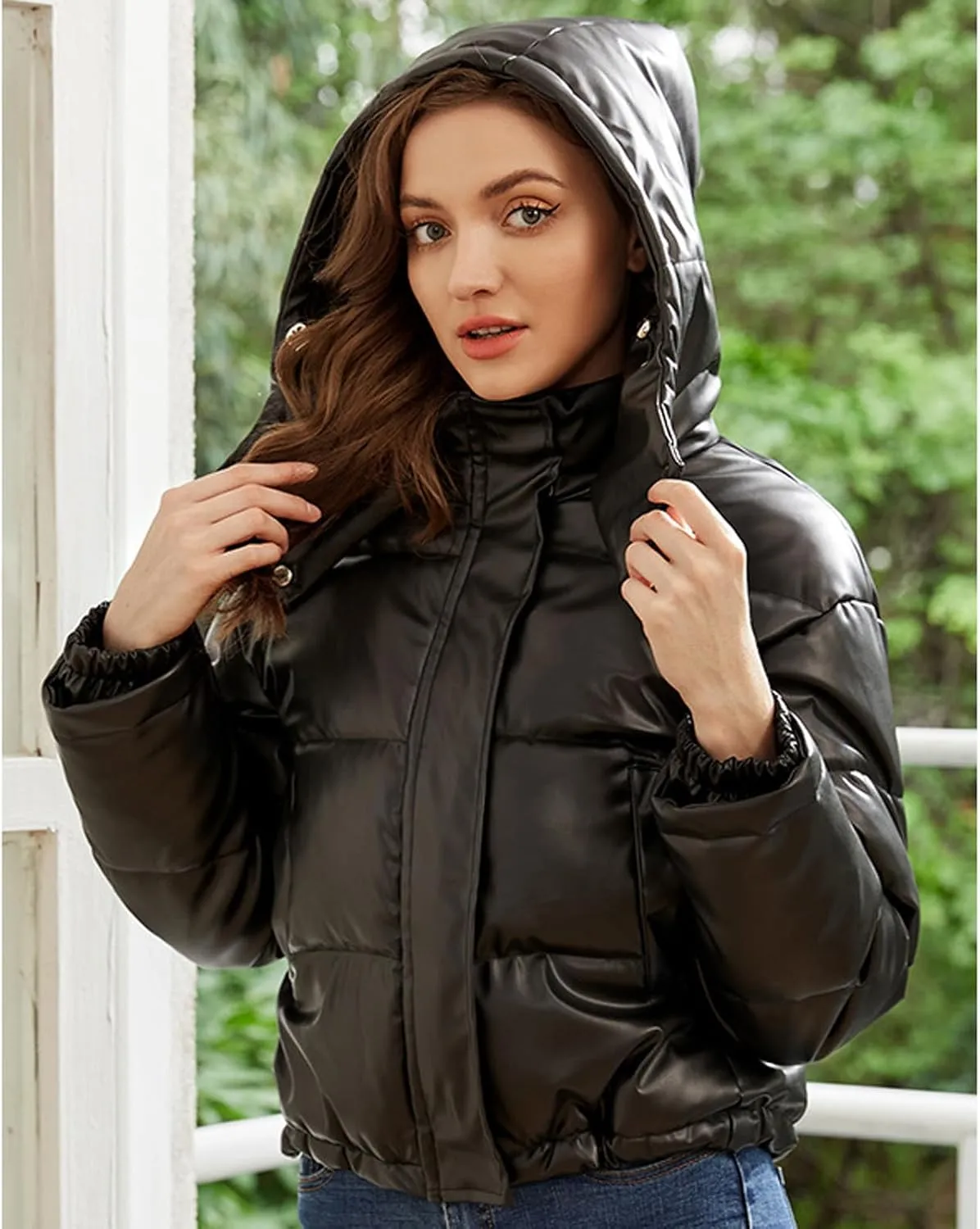 Cotton Down Jacket for Women Solid Hooded Crop Long Sleeve Padded Coat Winter Warm Thick Puffer Jackets Comfy Outwear