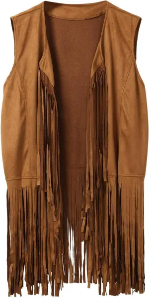 Cowboy Vest for Men Sleeveless Tassel Tops Fringe Western Vest Open Front Vest Jacket Hippie Faux Suede Cowboy Outfit