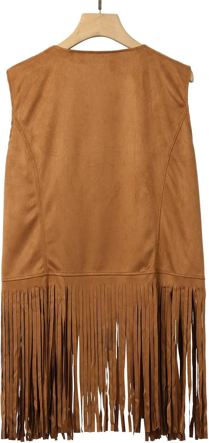 Cowboy Vest for Men Sleeveless Tassel Tops Fringe Western Vest Open Front Vest Jacket Hippie Faux Suede Cowboy Outfit