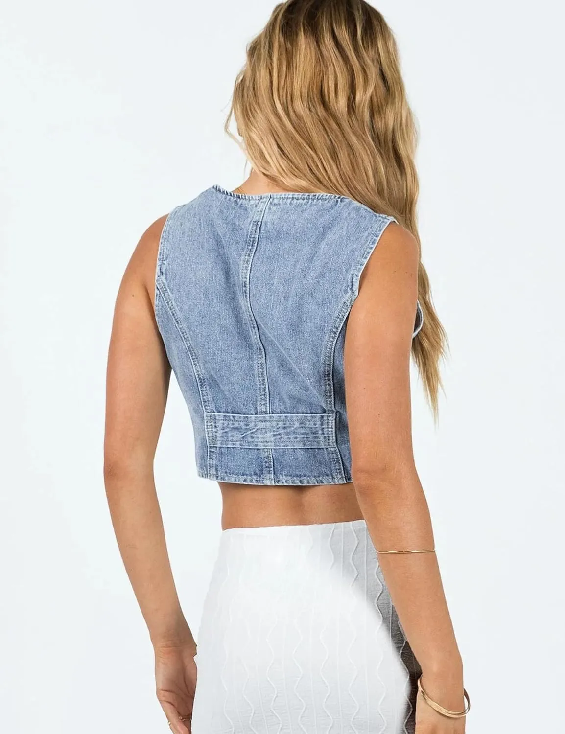 Cropped Y2K Denim Vest for Womens Button Down Sleeveless Corset Jean Tank Waistcoat