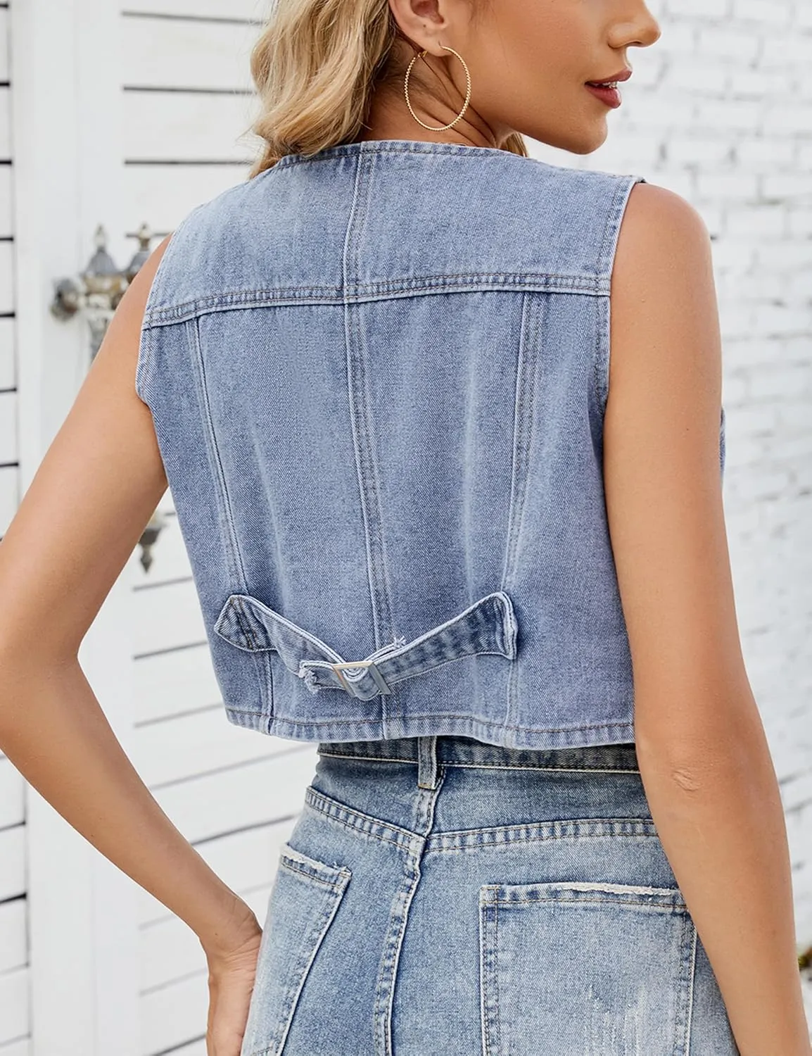Cropped Y2K Denim Vest for Womens Button Down Sleeveless Corset Jean Tank Waistcoat