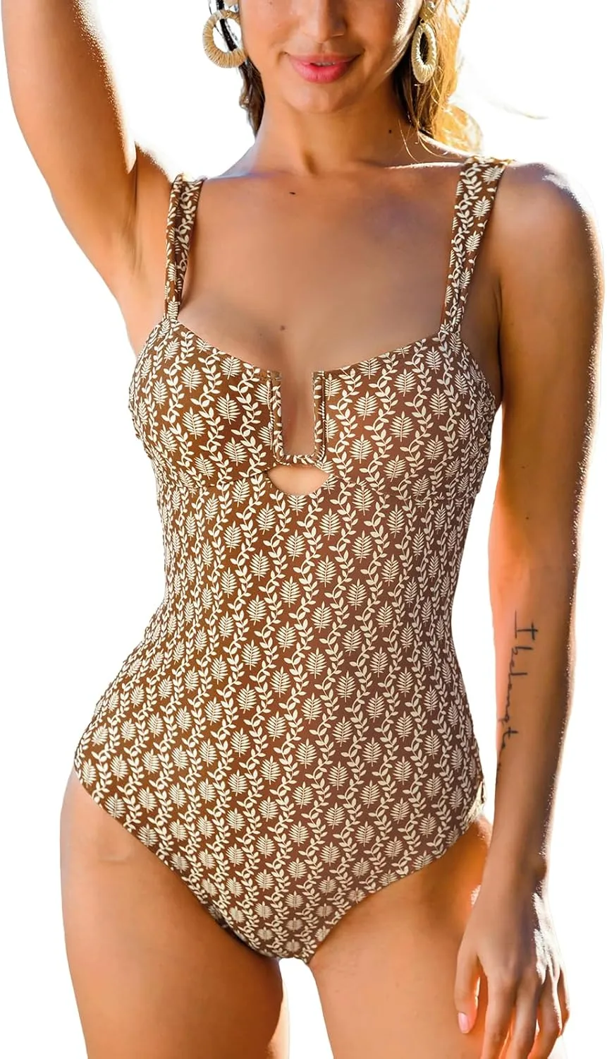 CUPSHE Women's One Piece Swimsuit Sweetheart Neck U Wire Bathing Suit Cutout Back Hook Adjustable Straps Swimwear