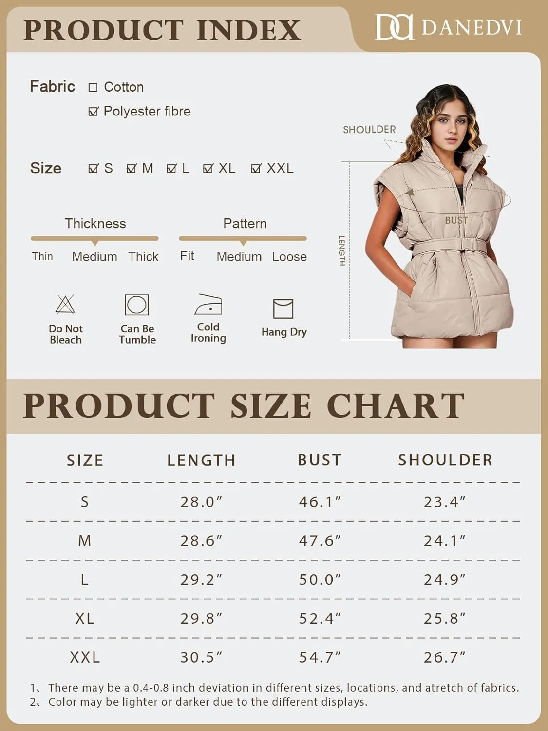 Danedvi Women's Oversized Puffer Vest Stand Collar Cap Sleeve Padded Gilet Outerwear with Belted