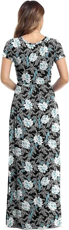 DEARCASE Maxi Dress for Women Short Sleeve Casual Summer Loose Plain Comfy Long Dresses with Pockets