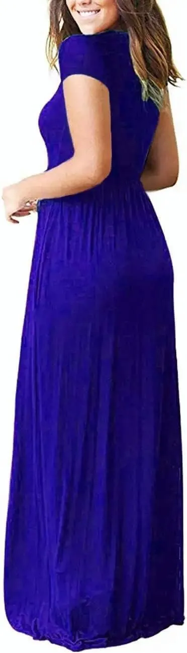 DEARCASE Maxi Dress for Women Short Sleeve Casual Summer Loose Plain Comfy Long Dresses with Pockets