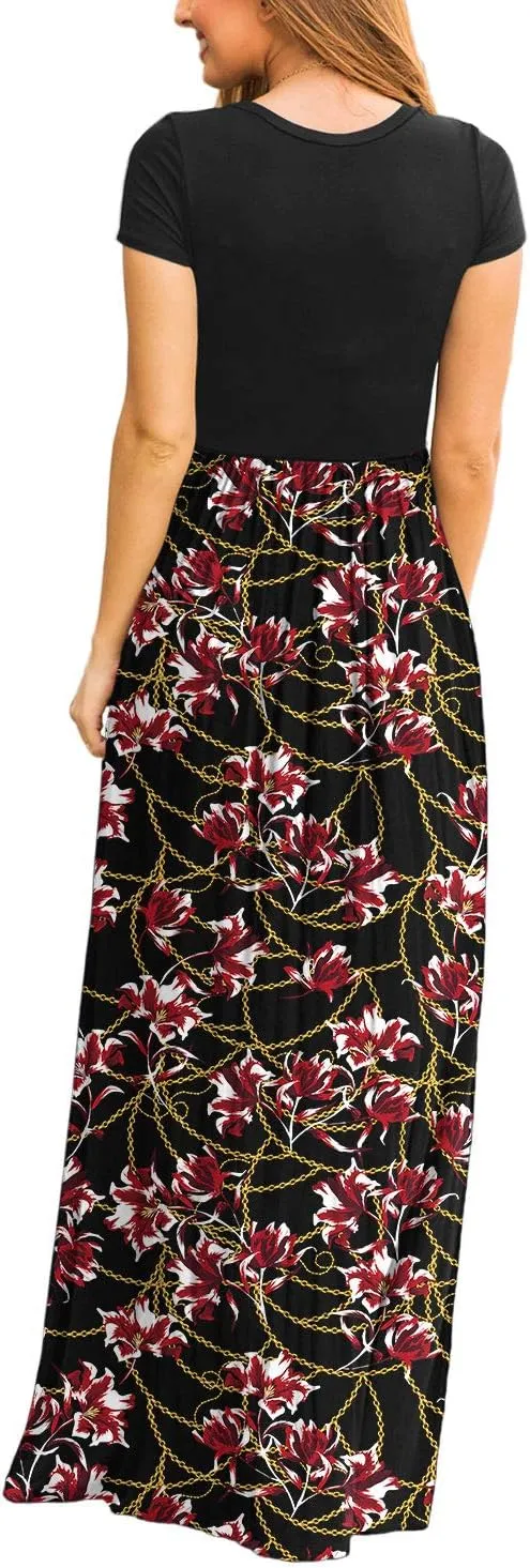 DEARCASE Maxi Dress for Women Short Sleeve Casual Summer Loose Plain Comfy Long Dresses with Pockets