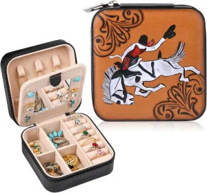 DEEKA Western Jewelry Box Case Horse Pattern Faux Leather Travel Jewelry Holder Organizer Gifts for Women Country Girls Cowgirl Stuff Small Portable Travel Accessories -Black Horse